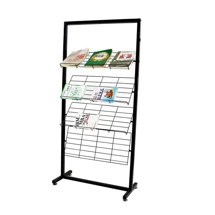 Wire Grid Panel Magazine Display Rack Book Stand 4-tier Metal Carton Packing Metallic Large Heavy du Wood Food Display Stand