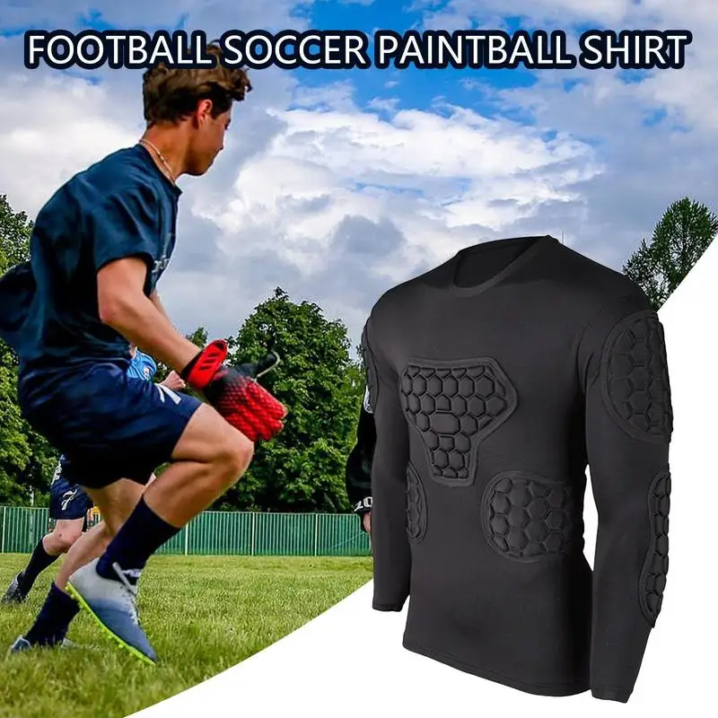 Football Soccer Paintball Shirt Soccer Padded Shirt Goalkeeper Honeycomb Long Sleeve For Soccer Basketball Sports Adults Kids