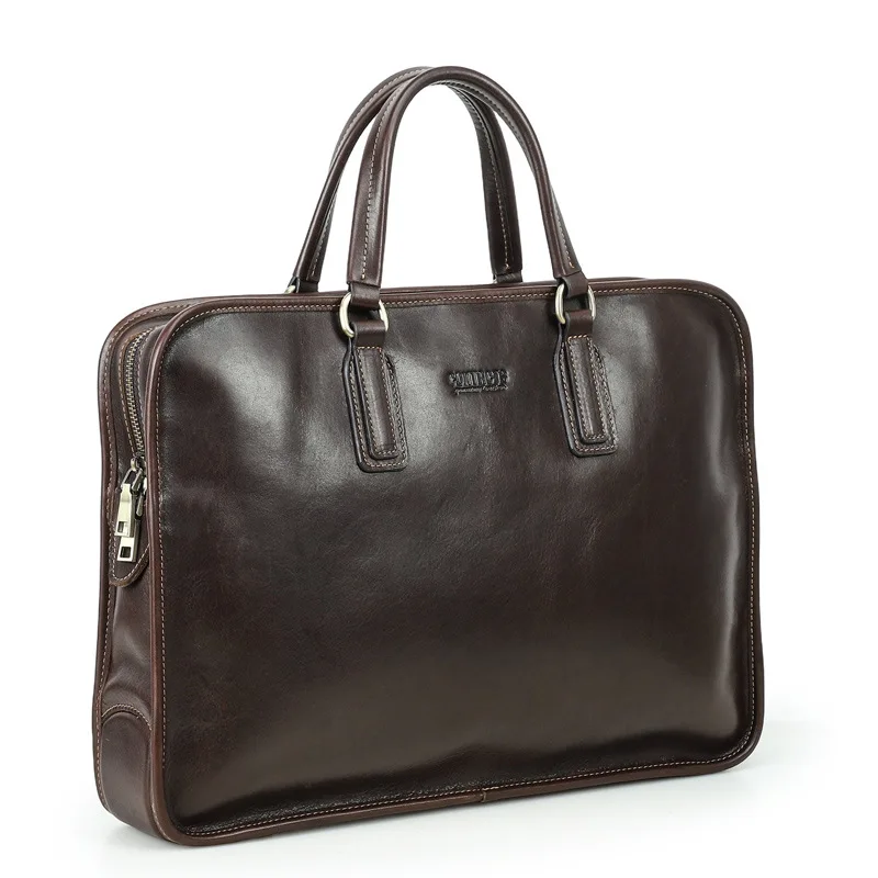 Large Size 16-Inch Laptop Bag Men's Business Briefcase with Color-Changing Full Grain Top Layer Cowhide Leather