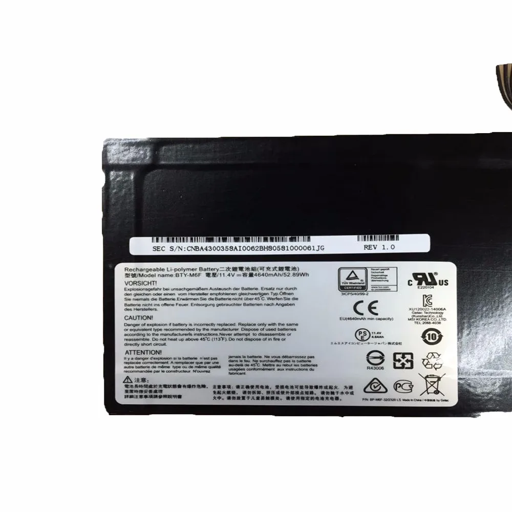 Imagem -03 - Nova Original Bateria do Portátil para Msi Gs60 Bty-m6f 2pl 2qe 6qe 6qc Ms16h2 11.4v 52.89wh 4640mah