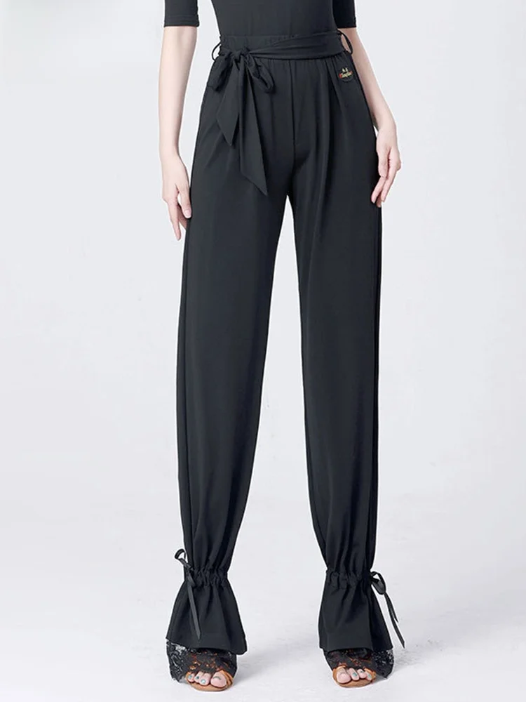 

New Latin Dance Pants Women's Faion Elastic Waist Practice Long Pants Bla Slimming Trousers Adult Social Dance Trousers