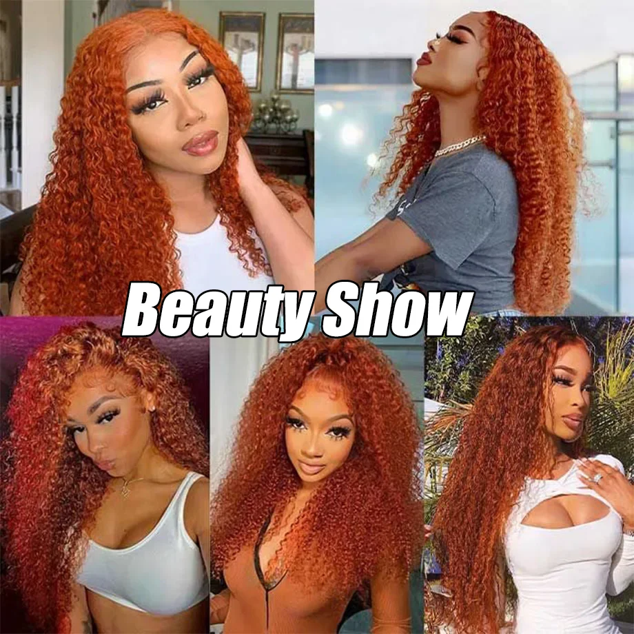 Orange Ginger 13x6 Hd Transparent Lace Frontal Wigs Water Wave Human Hair Colored Curly 30 Inch Choice For Women 100% Brazilian