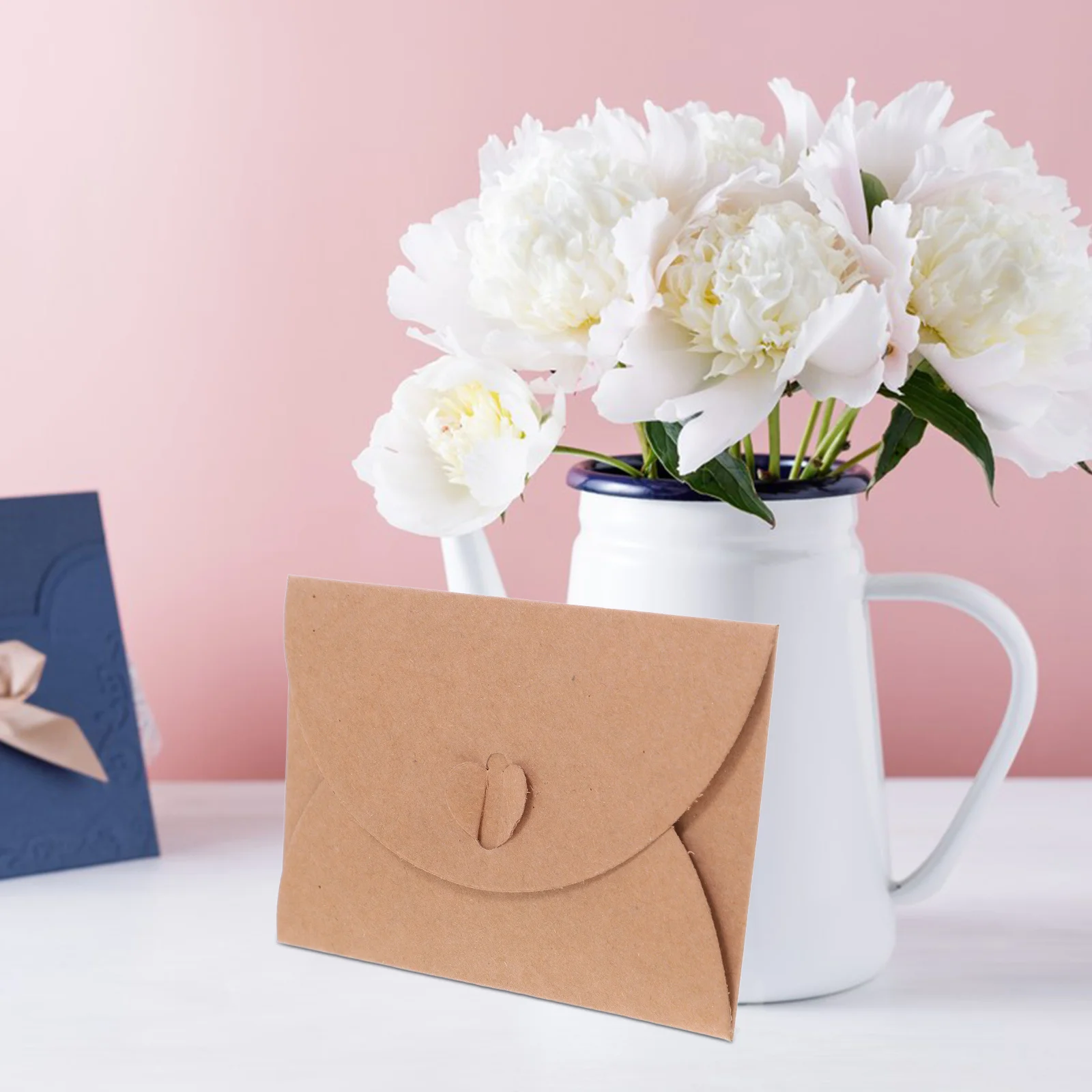 40Sets Kraft Paper Envelopes Vintage Style Heart Clasp Mini Envelopes Blank Cards Wedding Invitation Greeting Party Favor