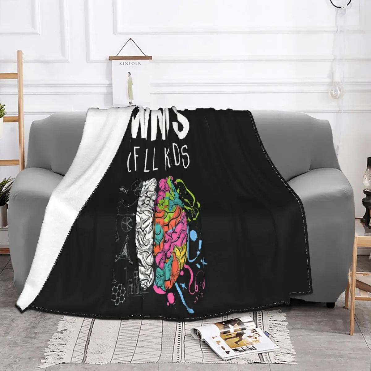 Neurodiversity Brain Adhd Autism Awareness Funny Black Cotton Gift Men Kawaii 3D Best Selling Kawaii Throw Blanket