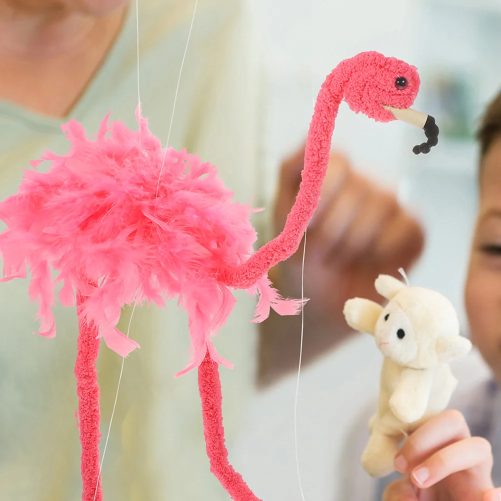 

2Pcs Flamingo Marionette Puppets Plush Animals Interactive Toy Bamboo Ostrich Supplies Show Puzzle Games Decor