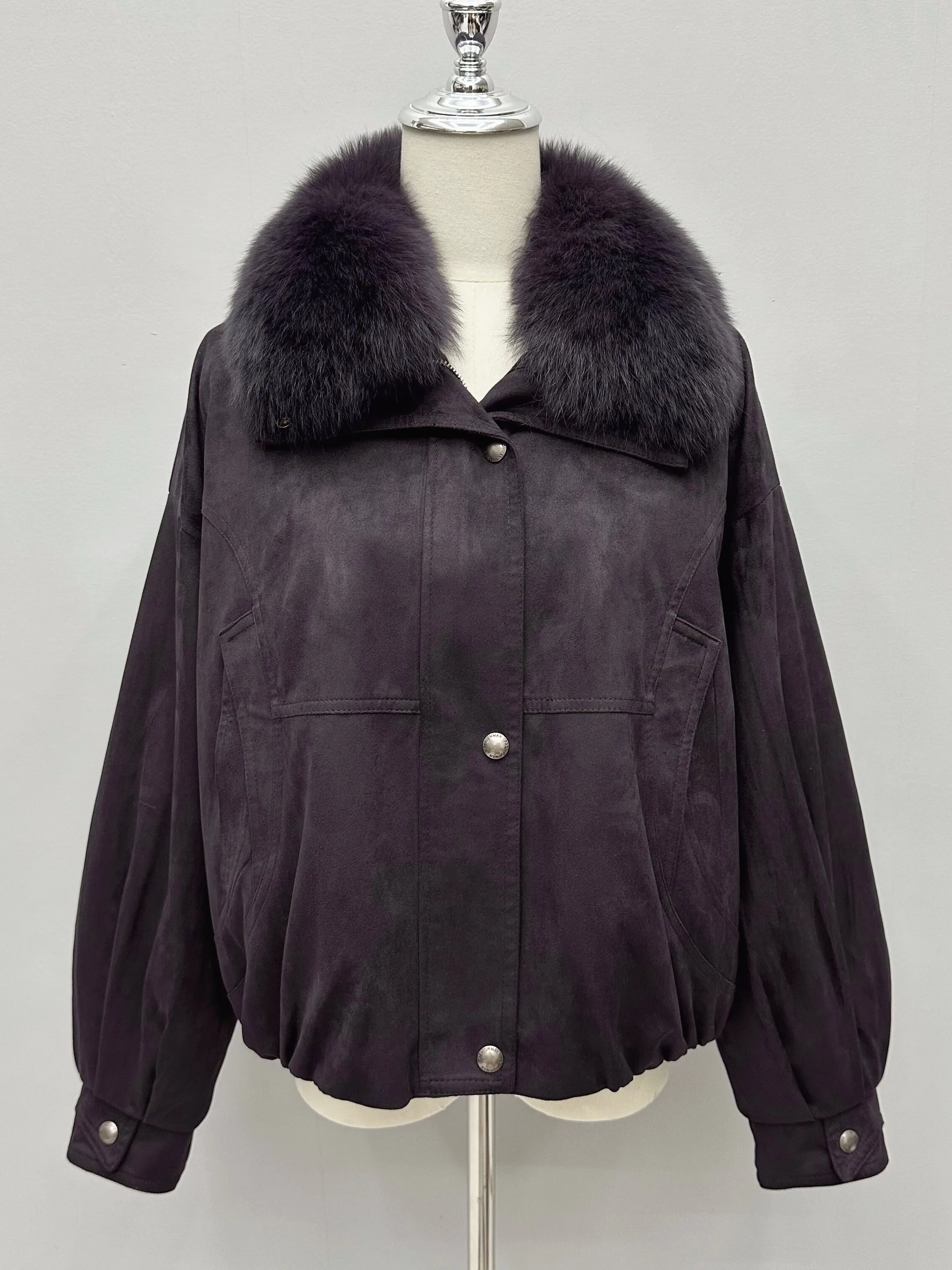 New Autumn Winter Suede Short Female Down Coat Keep Warm Detachable Fox Fur Collar Women Overcoat Long Sleeve Wadded Jacket