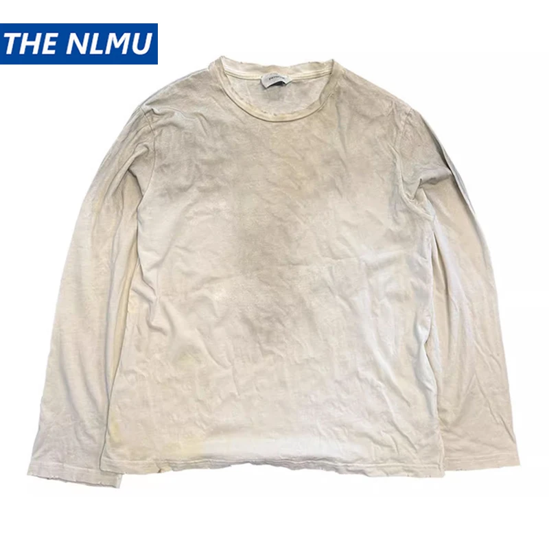 Vintage Long Sleeve T Shirts Hop Hip Streetwear Harajuku Dirty Washed T-shirts  Loose Casual Tee Tops Unisex Retro Tshirts Y2K
