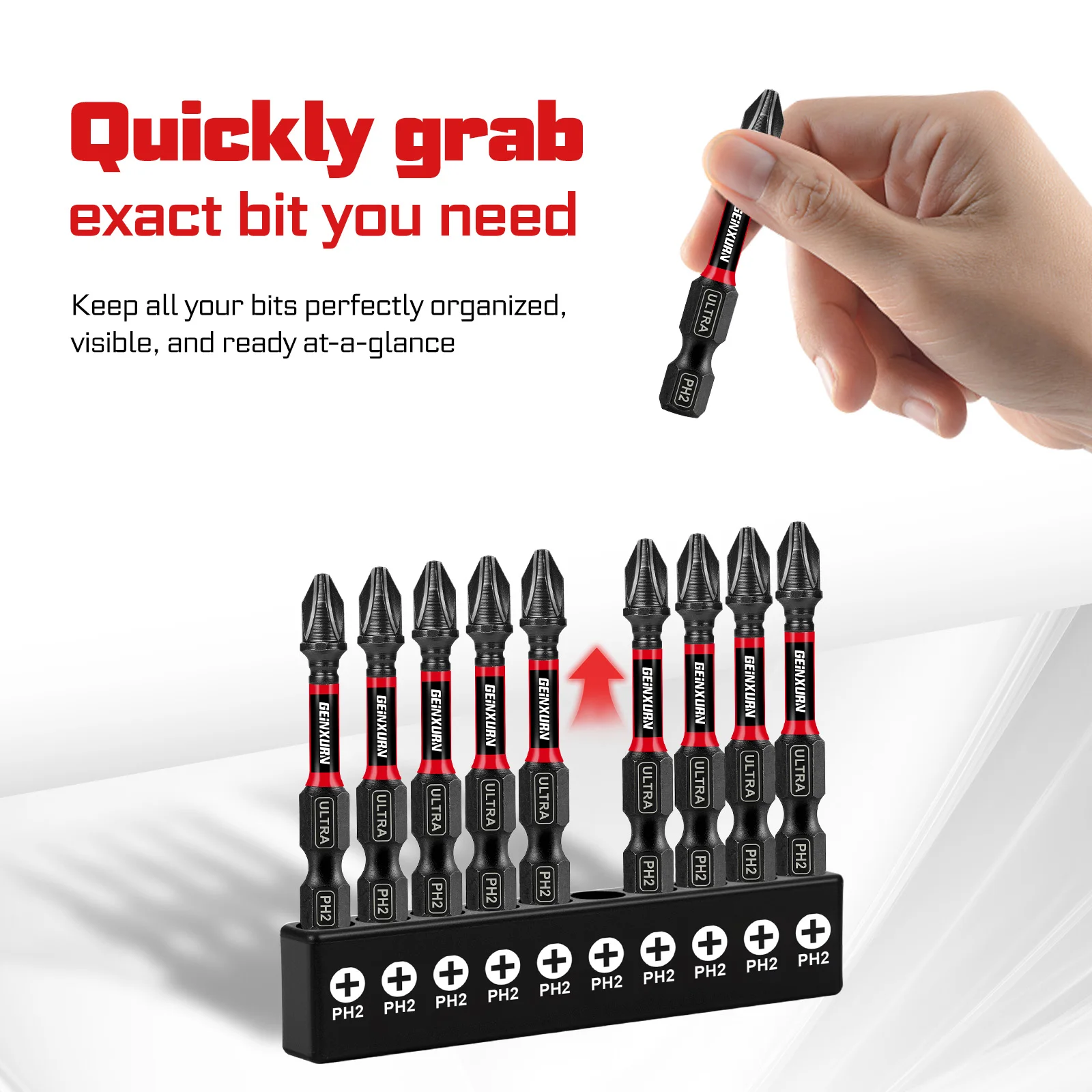 Geinxurn #2 Pozi  Screwdriver Bit Set,Impact Magnetic Alloy Steel Bit with Bit Holder and Storage Organizer