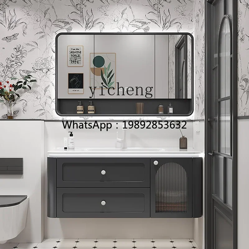 light French bathroom cabinet rounded corner bathroom cabinet washstand ceramic integrated basin toilet washbasin cabinet