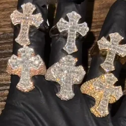 US Size 9 10 11 Iced Out Bling Full Paved 5A Cubic Zirconia CZ Cross Shaped Hip Hop Cool Men Finger Rings