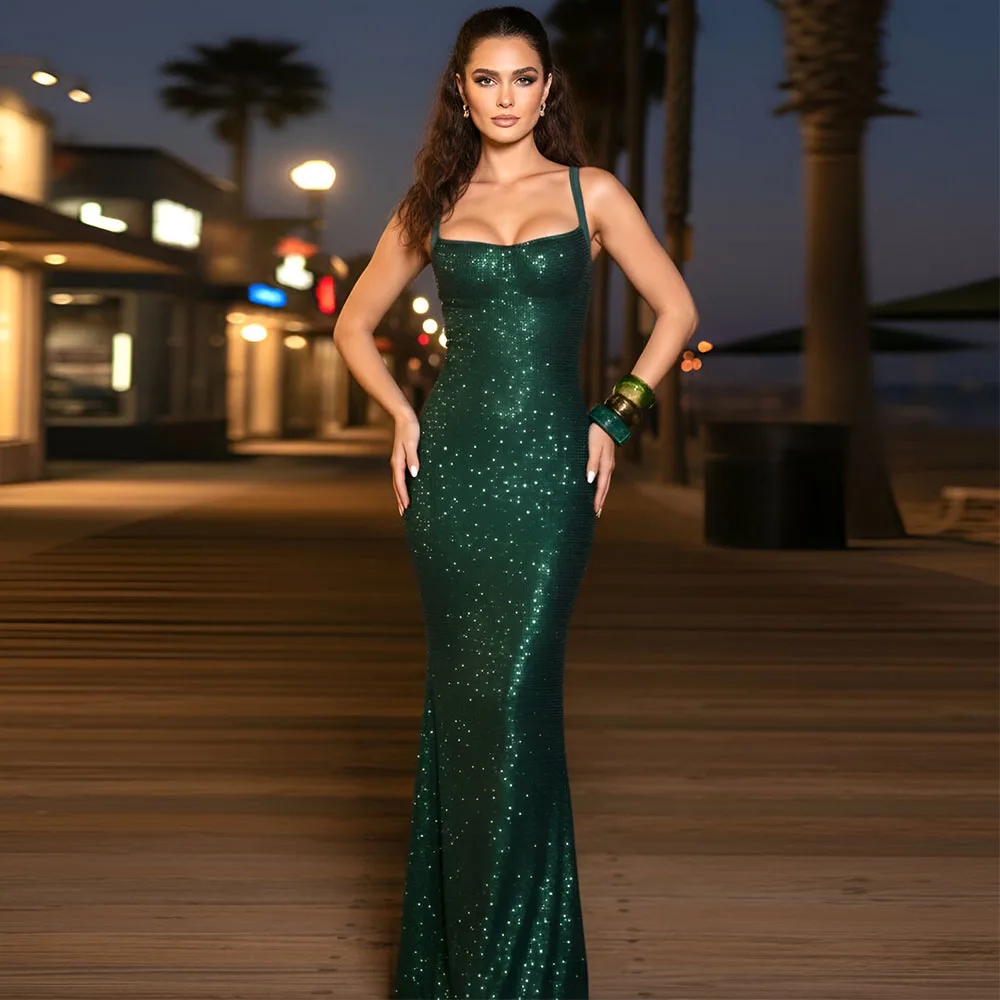 

Vanessa Dark Green Mermaid Evening Dresses for Women Customized Sleeveless Square Collar Prom Gowns High Quality Party Dresses