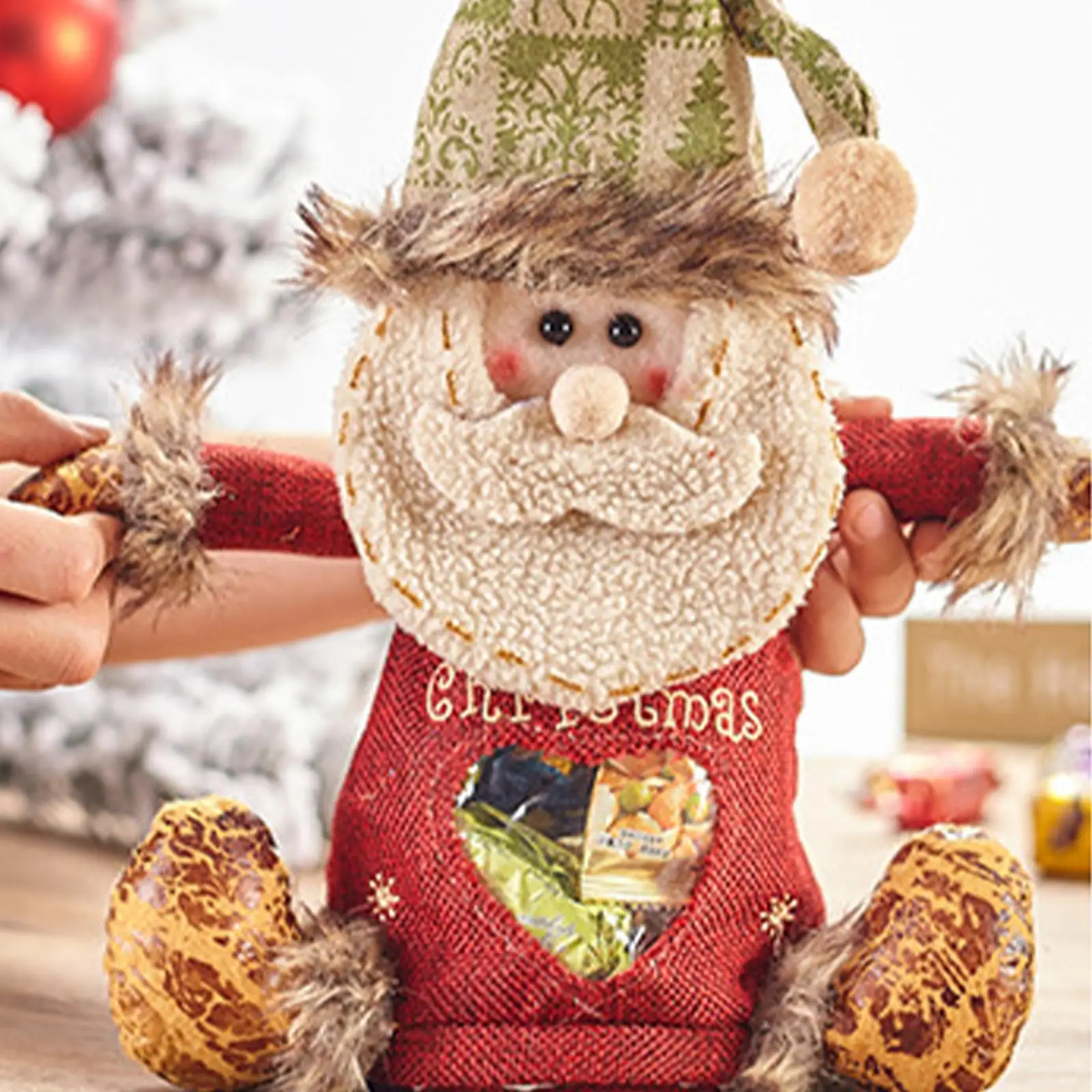 Christmas Doll Fabric Gift Bags Reusable Treat Storage Bag for Candy Party Favors Apples Snowman Santa Claus Holiday Party Decor