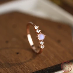 100% 925 Sterling Silver Micro Zircon Moonlight Stone Rose Gold Ring Fashionable Simple Light Luxury Exquisite Jewelry for Women