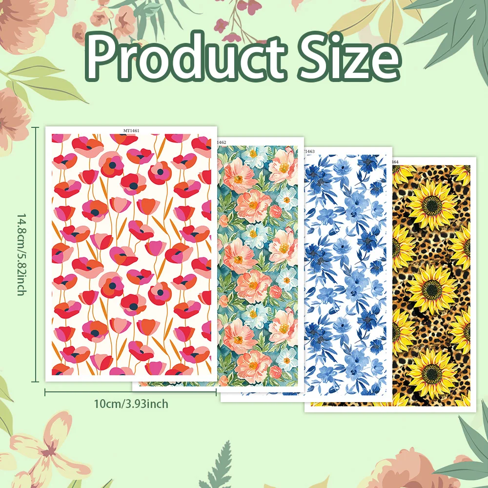 Poppy Sunflower Floral Print Polymer Clay Transfer Paper Water Soluble Disposable Decal Sticker for Jewelry Making Supplies