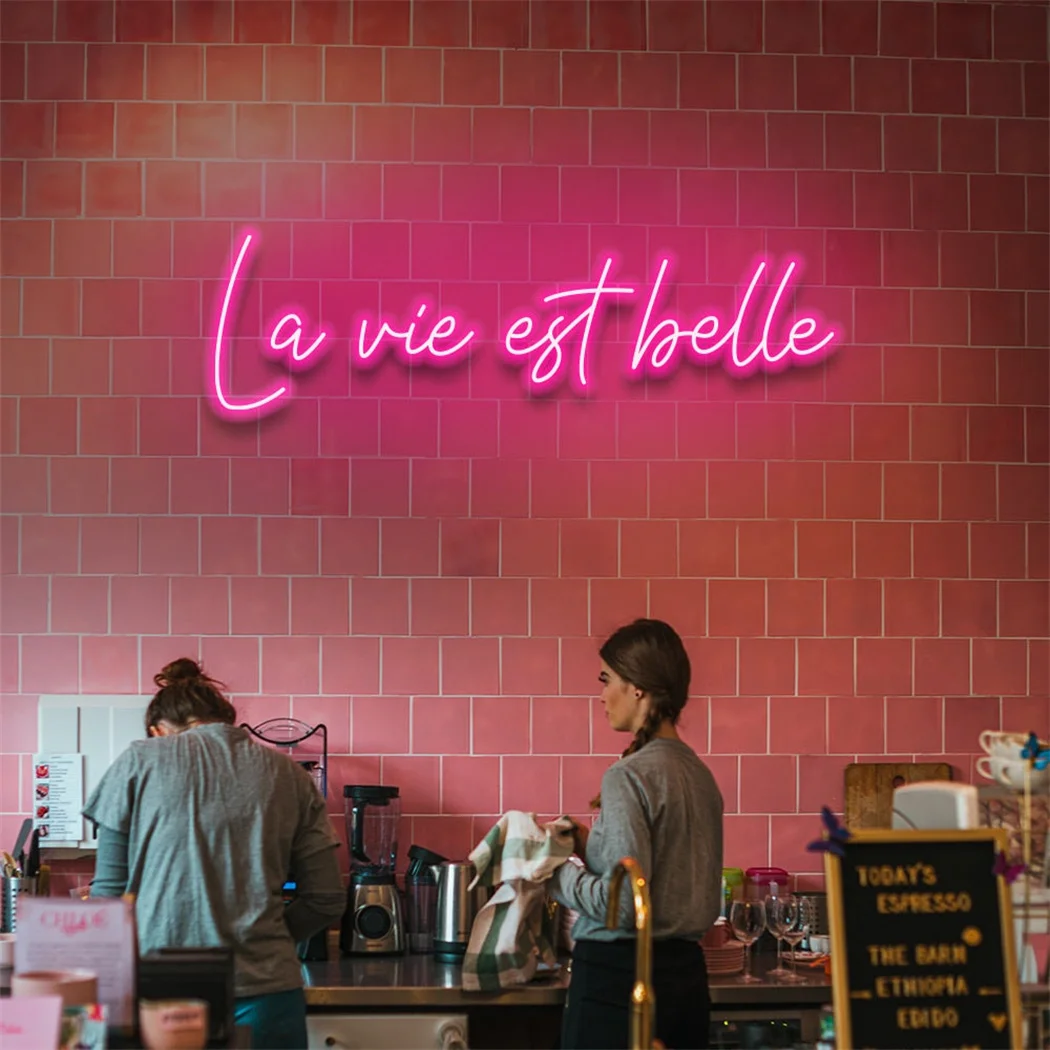 Imagem -03 - Led Neon Sign la Vie Est Belle Letters Wall Art Signs Decoração de Quarto Sala de Escritório Festa Armazém la Vie