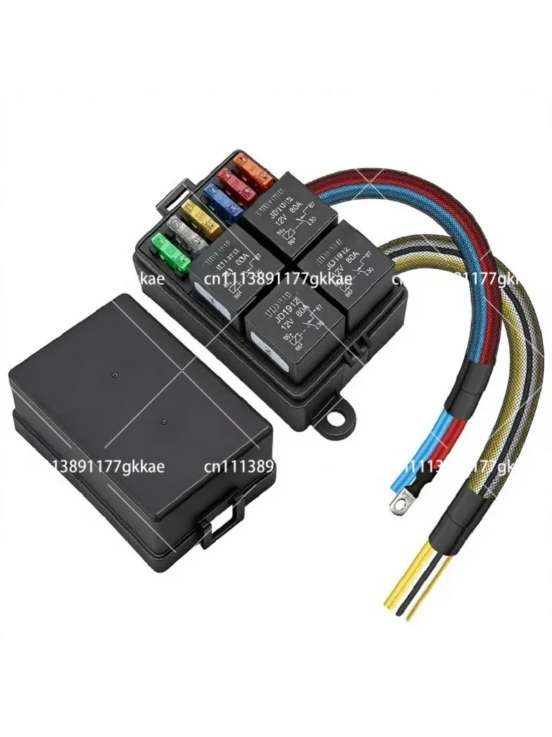 12V Pre-Wired Fuse Relay Box, 4 Relays 6 ATC/ATO Blade Fuses, 4-Pin 40A Relay Block Kit for Car Truck Marine Boat