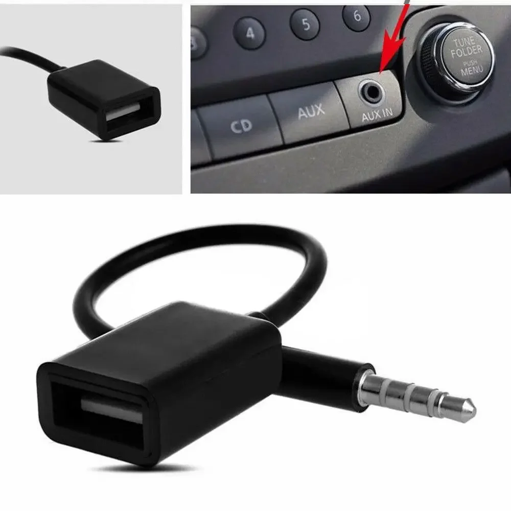 3.5mm Male AUX Audio Plug Jack To USB 2.0 Female Converter Cable Cord For Car MP3 Car Accessories Black Length 15cm