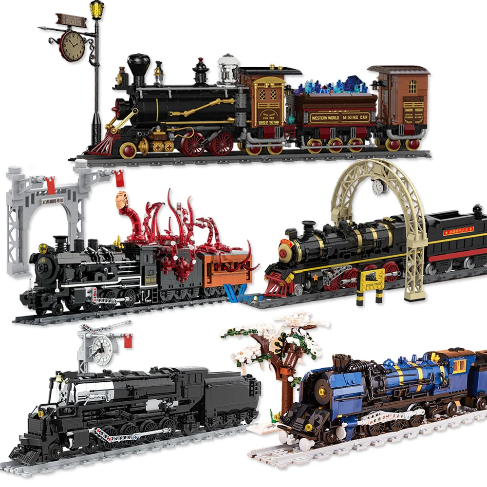 Tren de combustión interna, bloques de construcción, tren de mineral, líder de tren de vapor, modelo Orient Express, juguetes de ladrillos ensamblados para regalo de niños