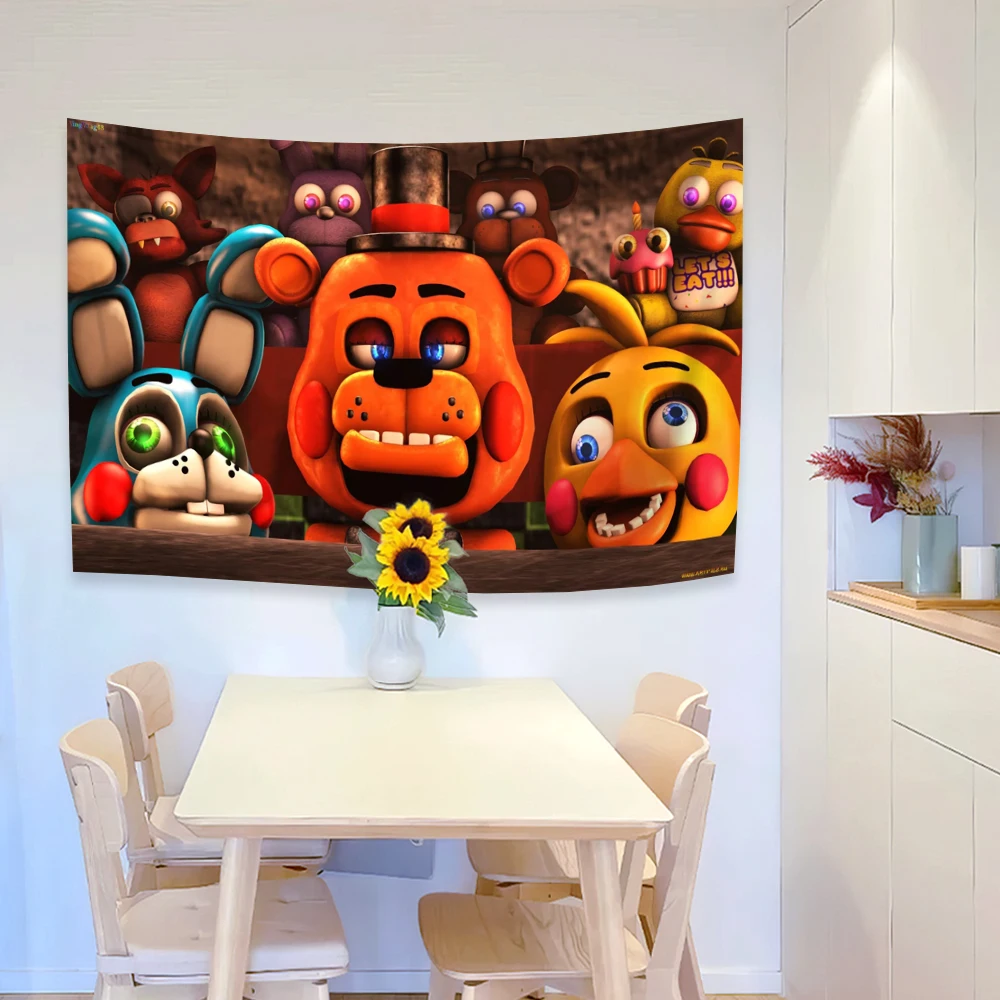 3x5ft Popularity Poster Five-nights-At-Freddys Ultimate Group Cartoon Tapestry Art Science Fiction Room Wall Hanging Home Decor