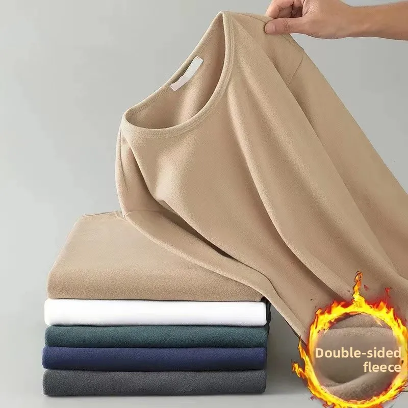 

Men's round Neck Fleece Lined Brushed Thermal Underwear Top Slim Fit Spring Autumn Casual Wear Comfortable Breathable T-Shirt