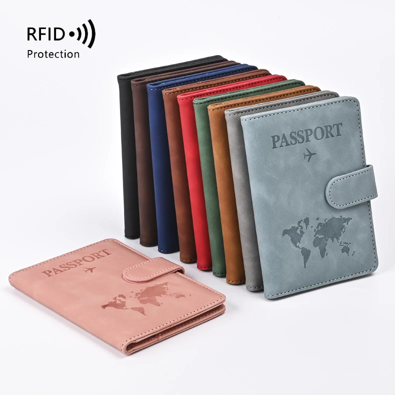 RFID PU Passport Wallet Map Print Passport Holder Flight Ticket Clips ID Credit Card Holder Passport Covers Travel  Accessories