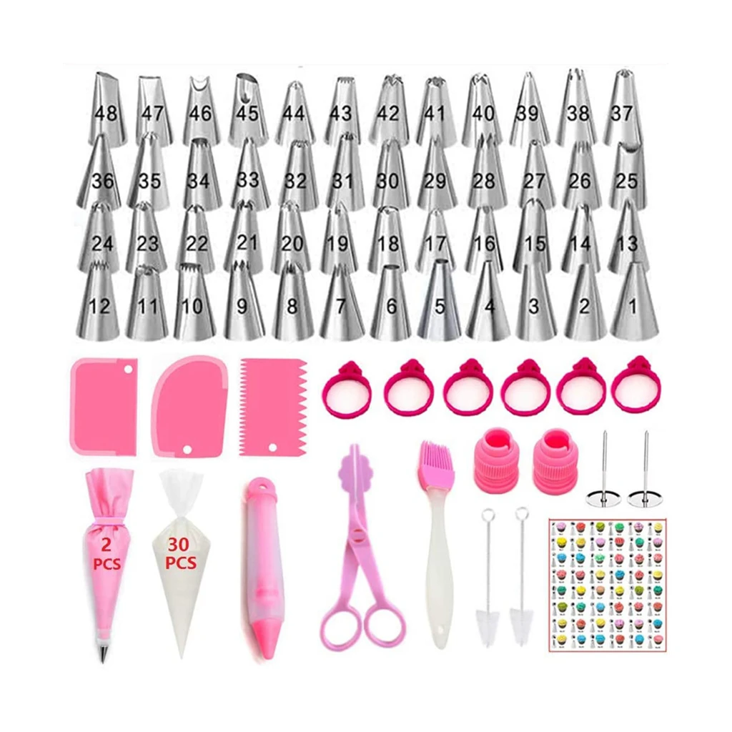 

100 PCs Icing Piping Bags and Tips Set,48 Icing Tips,Pouch Silicone Pen,Pastry Bags Ties