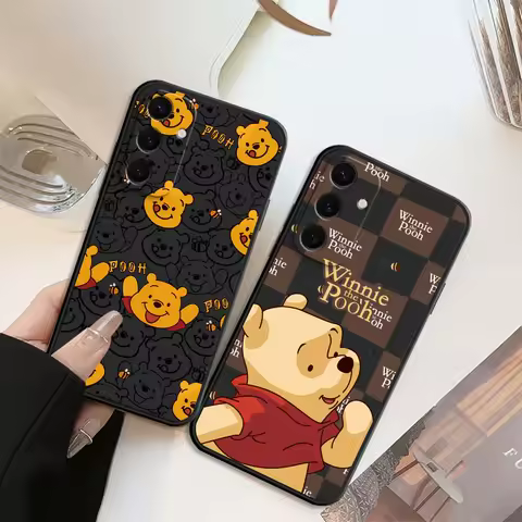 Disney Winnie the Pooh Cute Phone Case For Samsung Galaxy S25 S24 S23 S22 S21 S20 S10 S9 Ultra Plus FE 5G Black Soft Cover