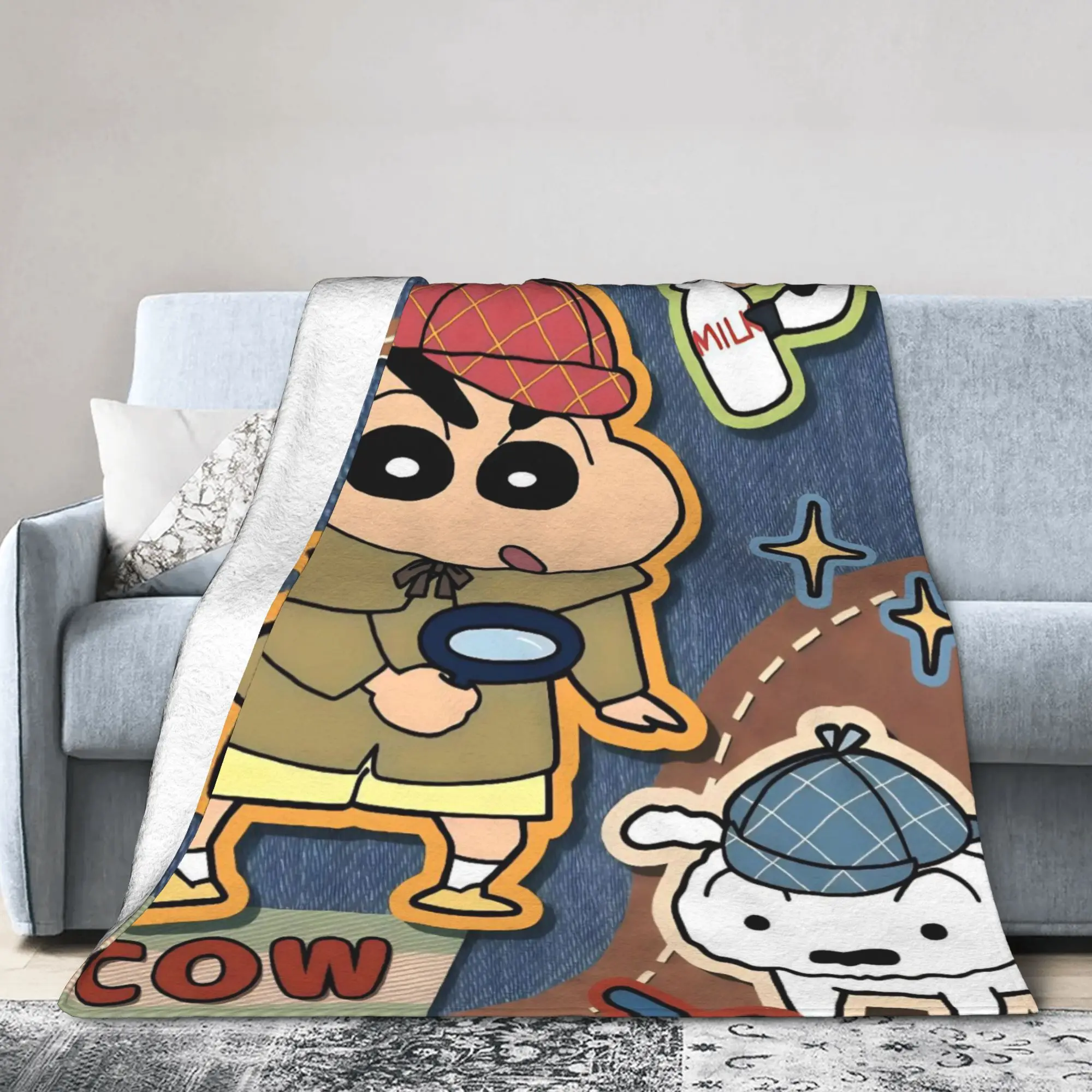 Detective Shinchans 90s Cartoon Blankets  Plush Funny Soft Throw Blanket for Coverlet Decoration