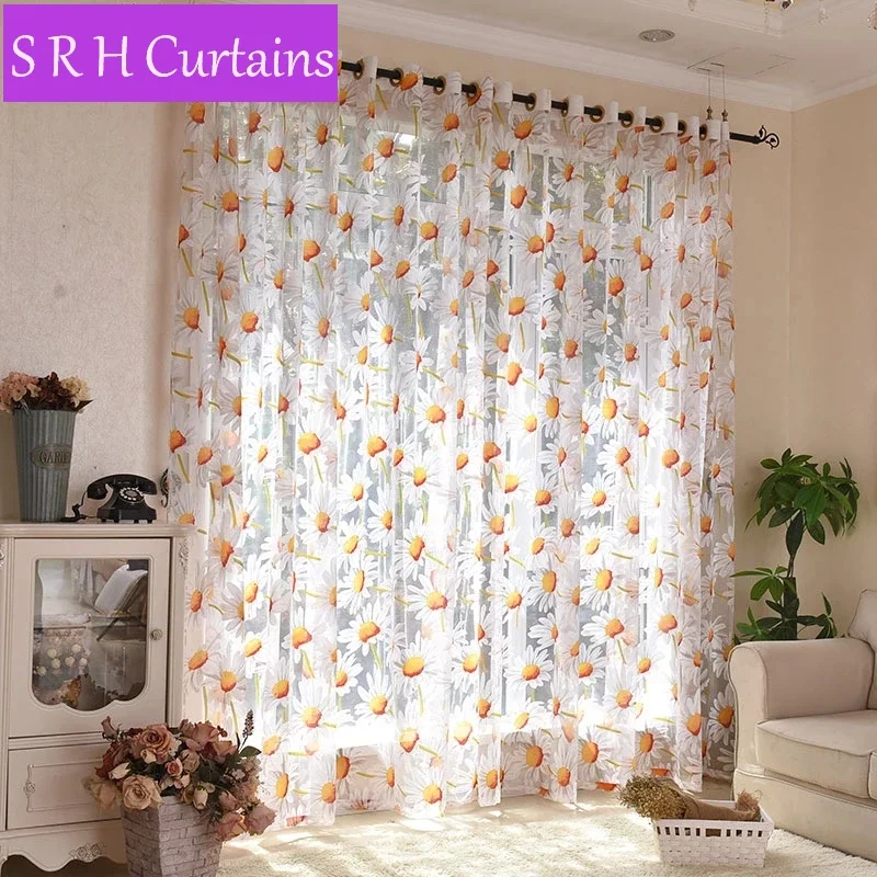 

Yellow Sun Flower Sheer Tulle Curtains For Living Room Bedroom Floral Voile Curtains Kitchen Window Yarn Drapes Blinds Cortinas