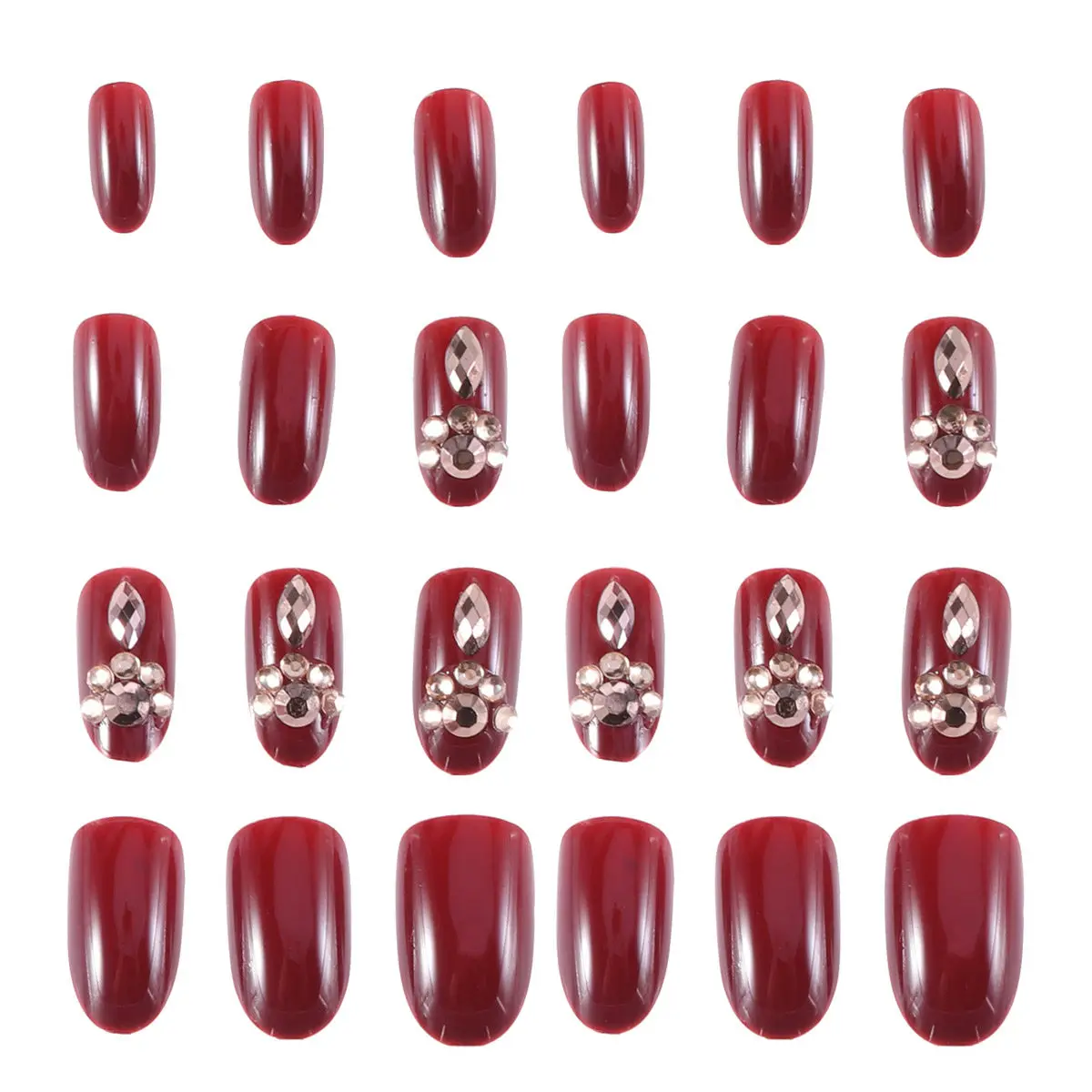 

24Pcs Elegant Dark Red False Nails Full Cover Medium Length DIY Manicure Nail Tips Safe Comfortable Fake Nails for Women