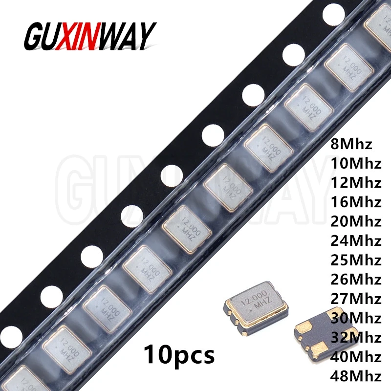 10 Uds SMD 3225 SMD oscilador de cristal de cuarzo pasivo 8Mhz 10Mhz 12Mhz 16Mhz 20Mhz 24Mhz 25Mhz 26Mhz 30Mhz 32Mhz 40Mhz 48Mhz