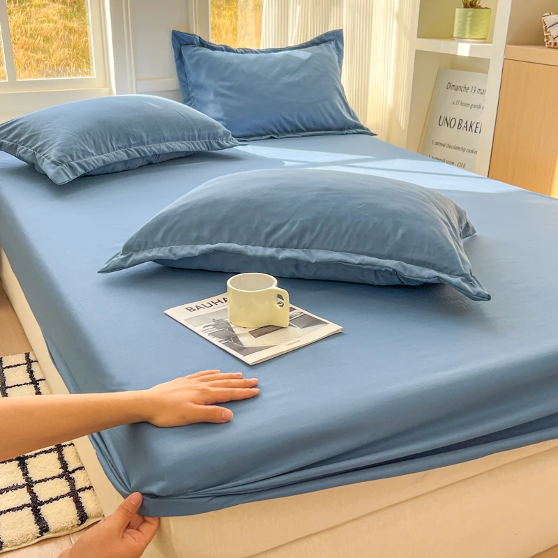 Picture 4: Soft Fitted Bed Sheet with Elastic Band Solid Color Mattress Cover for Single Double King Queen Bed 100/140/150/160/180/200cm