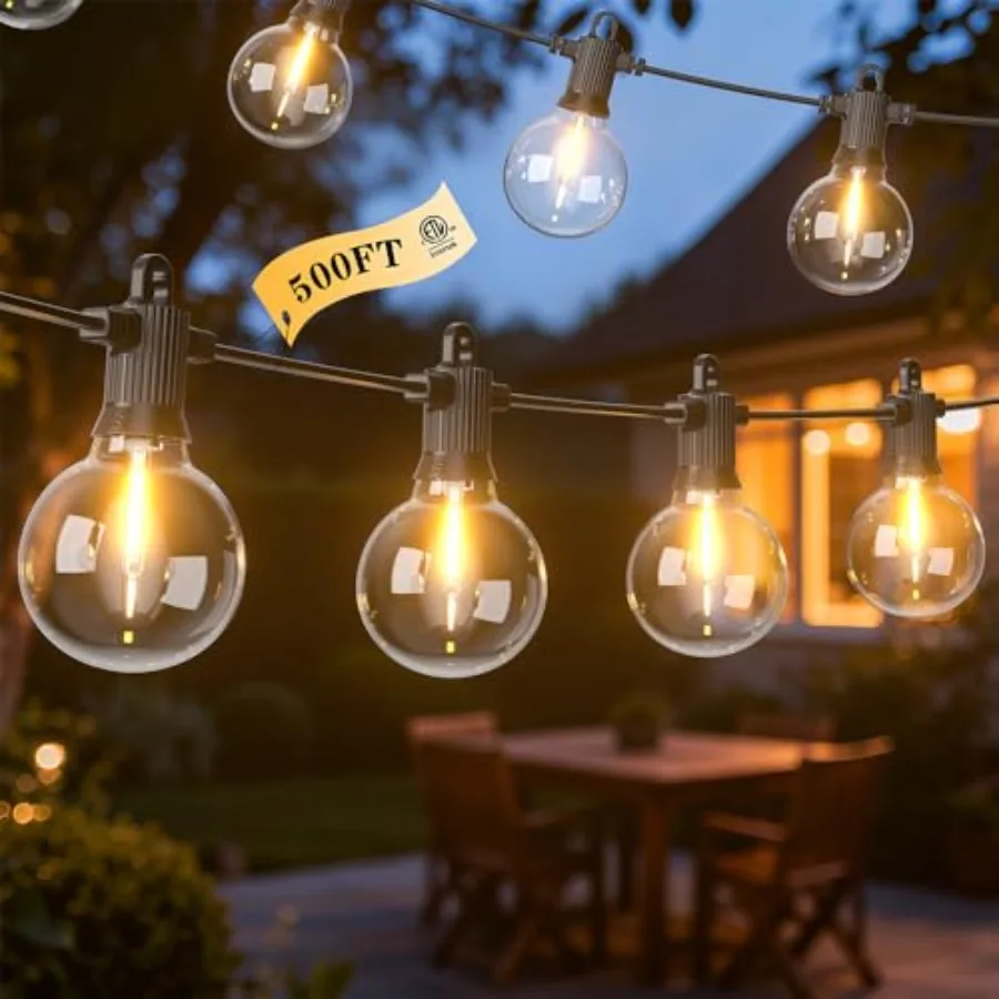 

LED Outdoor String Lights, 500FT Patio Lights with 250+10 Shatterproof G40 Globe Bulbs, Waterproof Connectable Dimmable 2700K H