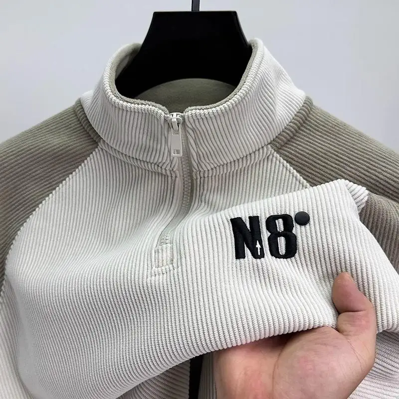 

Мужская толстовка на молнии премиум-класса с высоким воротником, утепленная, модная, с дизайнерскими вставками на плечах