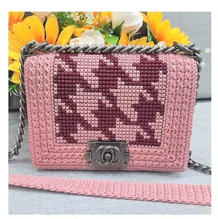 Luxury Women Hand Bags Crochet Cotton&Leather Material 100% Handicraft