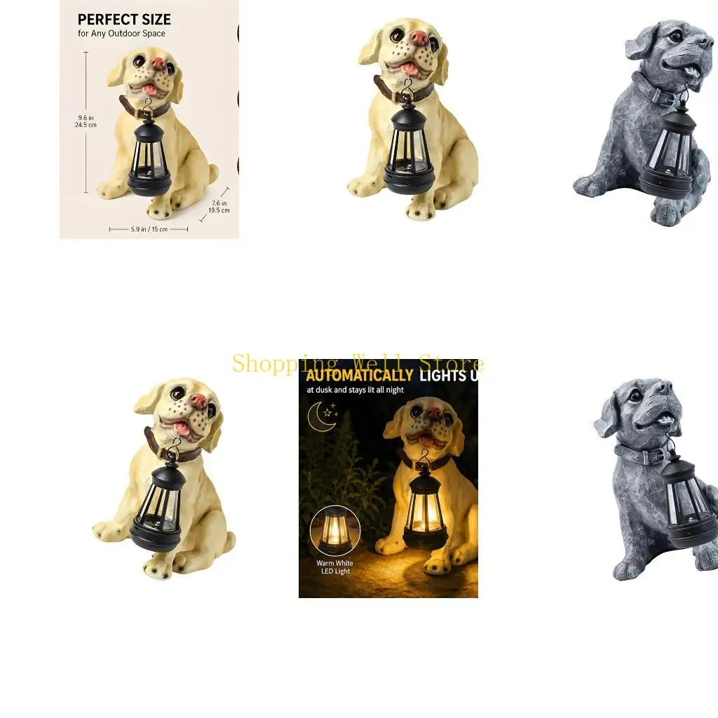 KX4B Sun Powered Resin Dog Figure for Porch Display and Entry Side Use