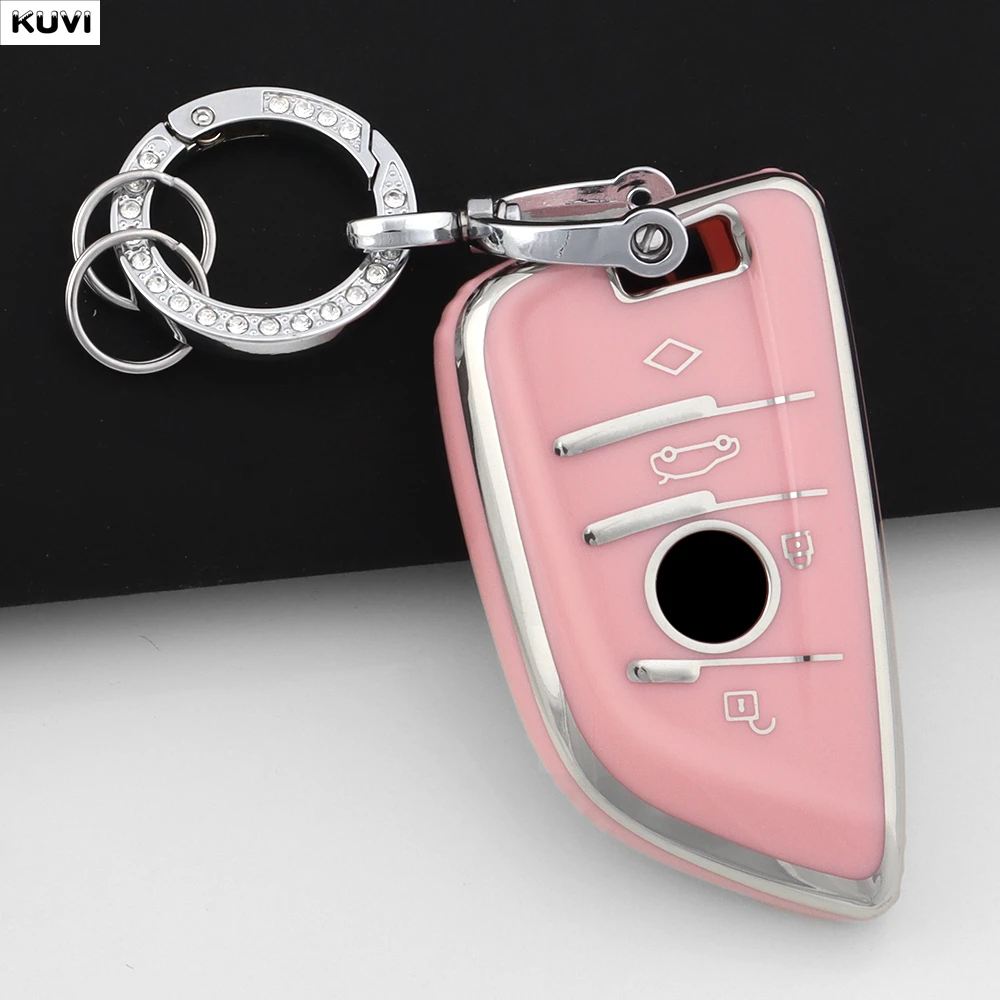 

Pink TPU Car Key Case Cover Shell Fob Keychain For BMW X1 X3 X5 X6 X7 1 3 5 6 7 Series G20 G30 G11 F15 F16 G01 G02 F48 Keyless