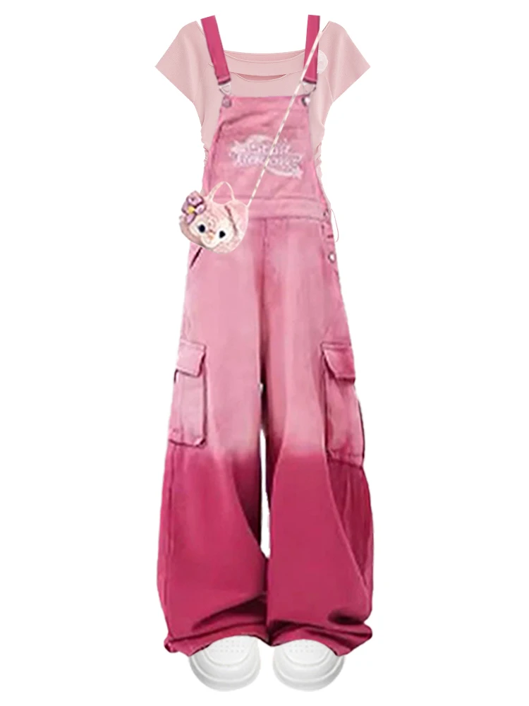 Dopne Anti-Aging Faion Set Waist-Cut ort-Sve T-irt adient Slimming Denim Overalls Summer Two-Piece Suit