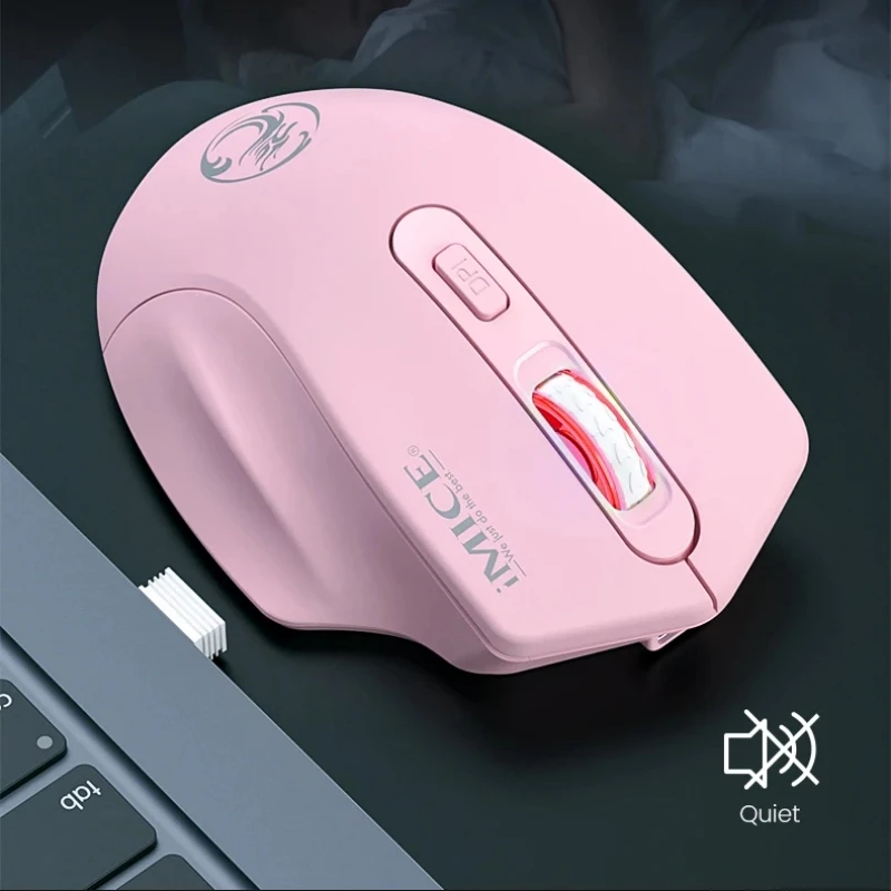 IMICE 2,4G ratón inalámbrico para juegos 4 teclas retroiluminado ergonómico recargable 1600DPI ratones ajustables para PC Gamer ordenador de escritorio