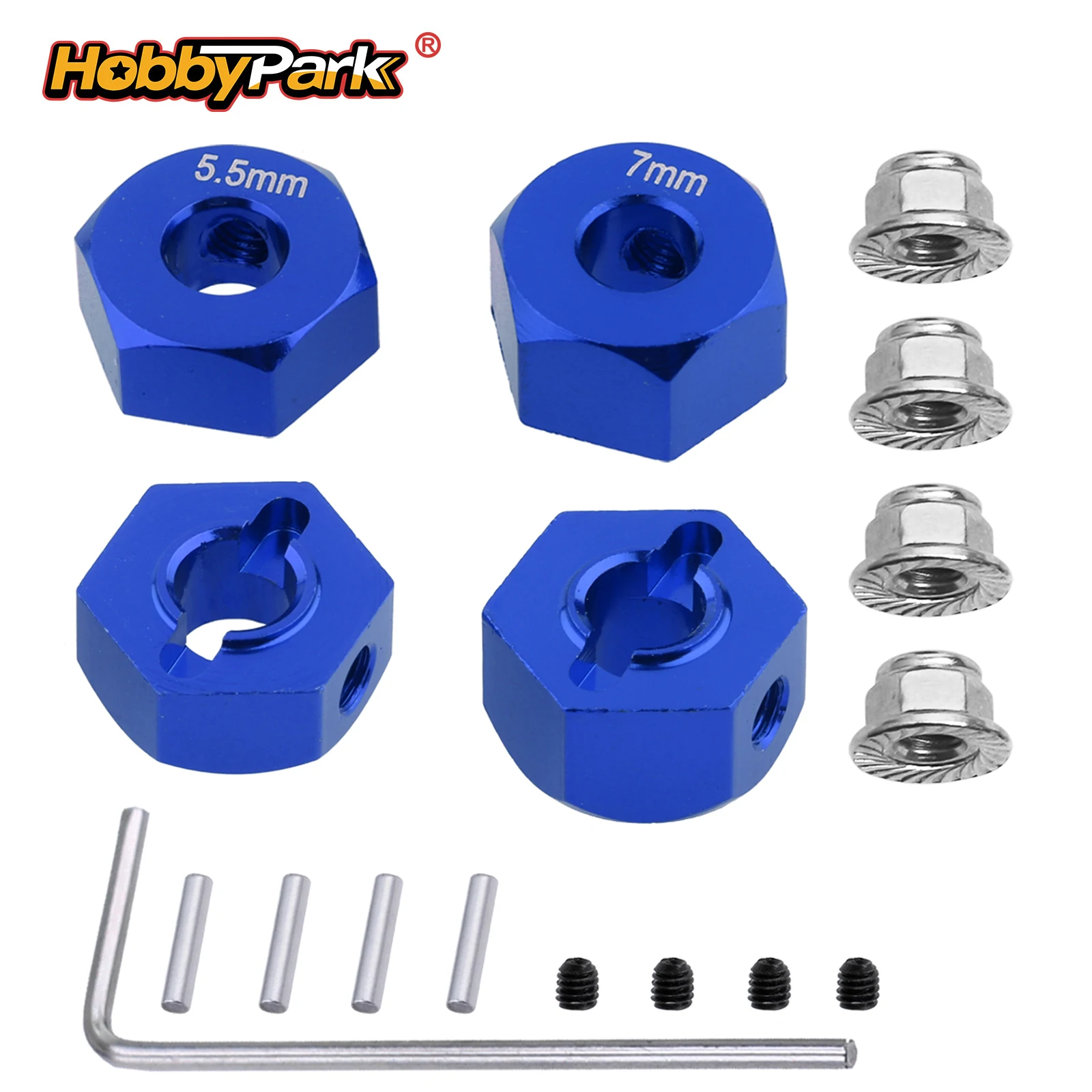 HobbyPark 12mm Aluminum Wheel Hex Hub Adapter W/Wheel Locknuts for 1/10 Traxxas Slash 2WD Rustler/Stampede VXL Replacement