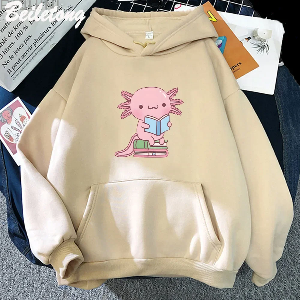 Axolotl Read Book Classic Cute Hoodies Casual Graphic Cute Print for Woman Winter Sweatshirt Long Sleeve Spring/Autumn Sudaderas