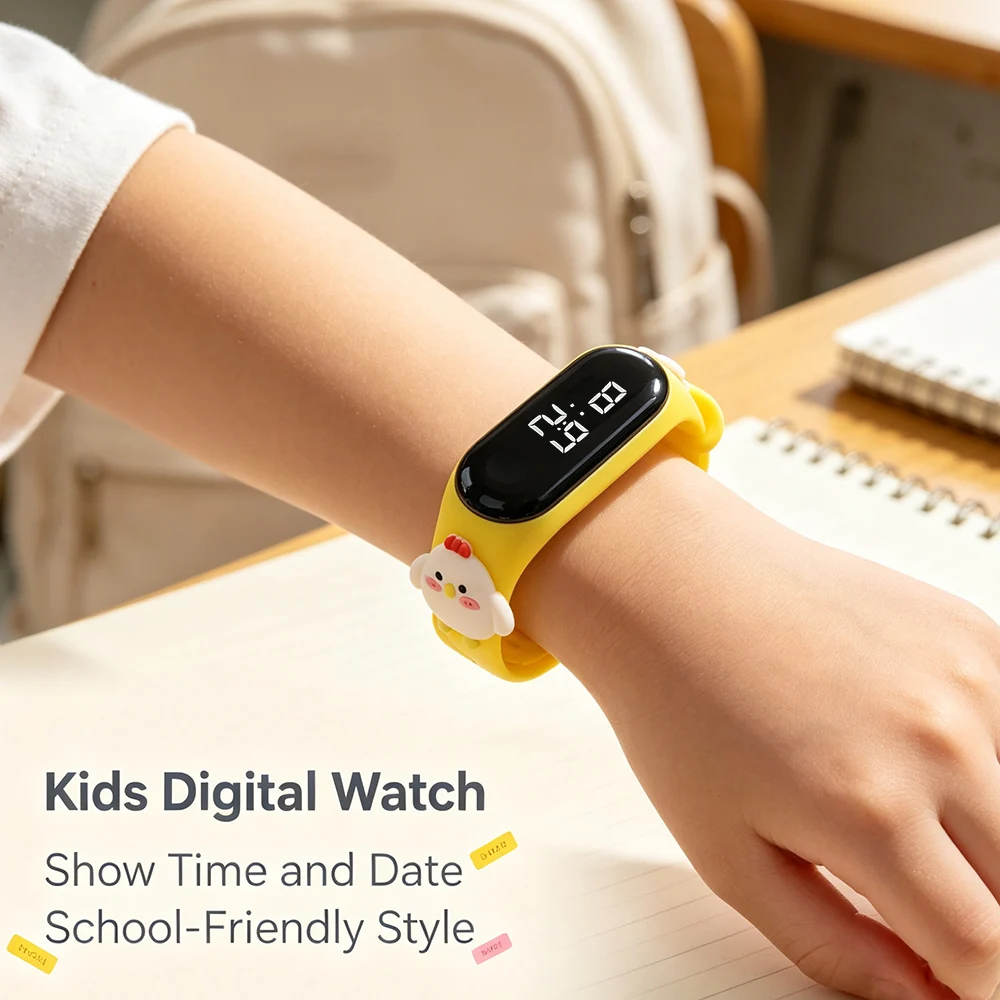 6pcs LED Playful Ice Cream Pig Children Watches for Girls 3D Cartoon Rabbit Kids Sports Watch School Student Waterproof Digital