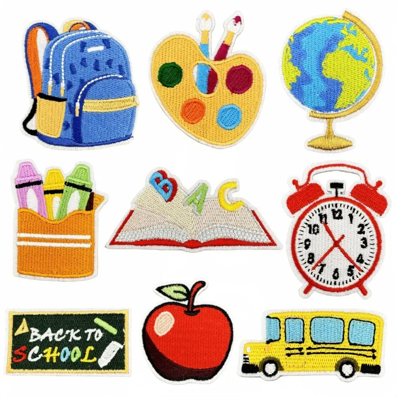 Childrens Cartoon Learning Supplies Embroidery Iron On Patch Backpack Stationery Globe Badges Patches for DIY Clothes Hat Bags