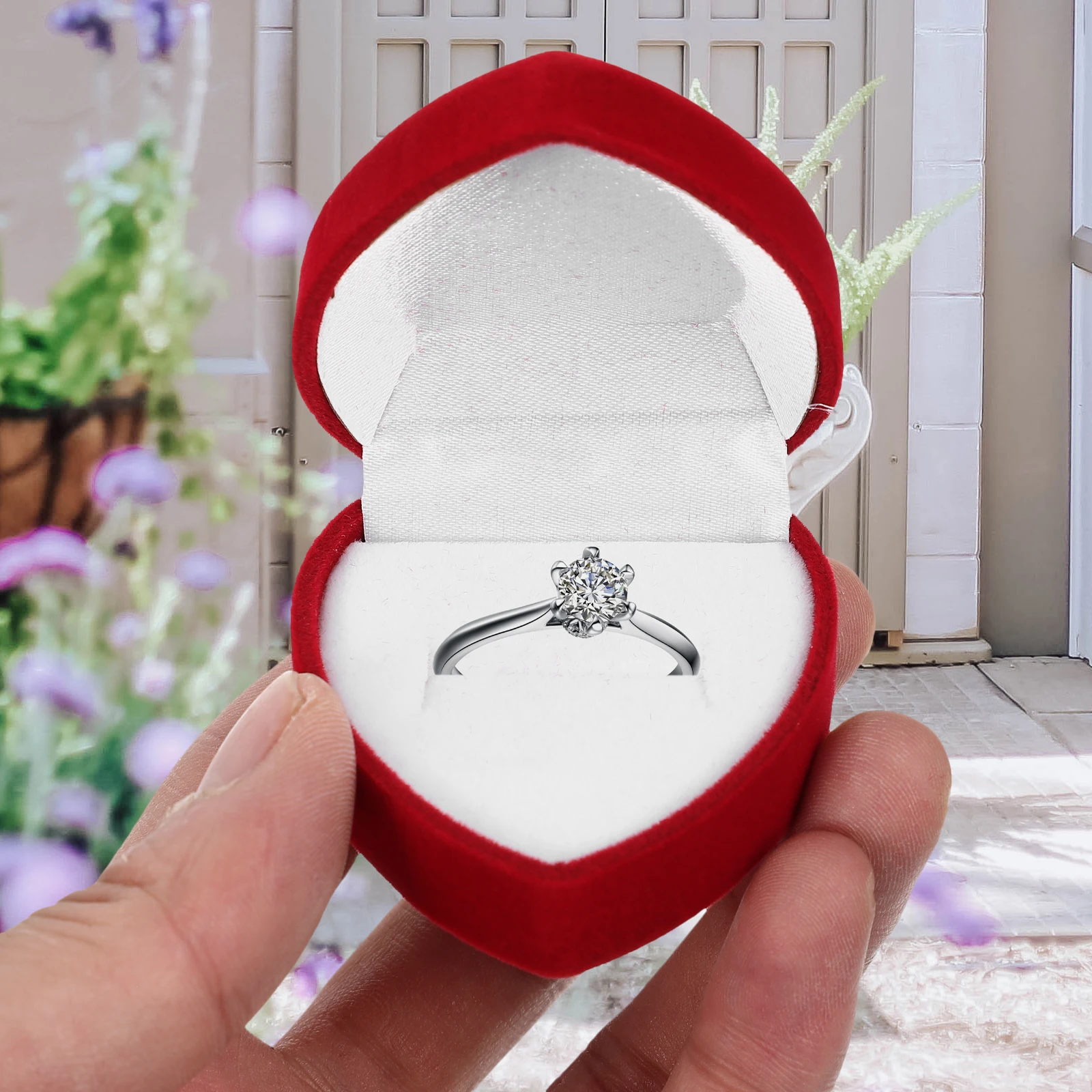 

6Pcs Heart Shaped Ring Box Elegant Wedding Ceremony Proposal Engagement Jewelry Gift Packaging Case for Women Ring Holder Box