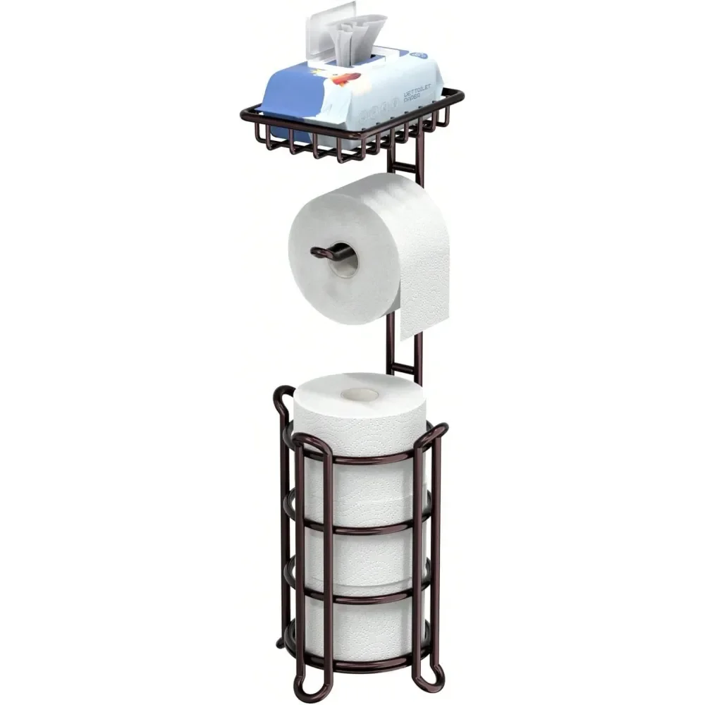 

Paper Holder Stand Tissue Paper Roll Dispenser With Shelf For Bathroom Storage Holds Reserve Mega RollsBronze,23514669