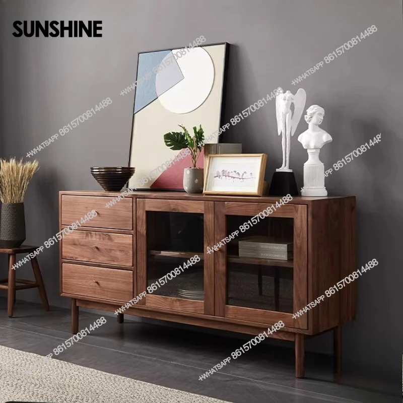 

Nordic solid wood, simple double-door tea cabinet household light luxury multi-functional storage locker