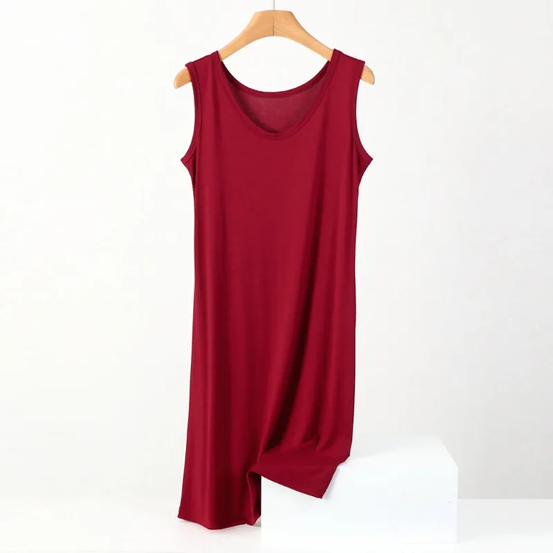 3XL-8XL Large Size Modal Cotton Night Dress Women Sleeveless Vest Nightgowns Elasticity Loose Ladies Nightwear Mid-Long Dresses