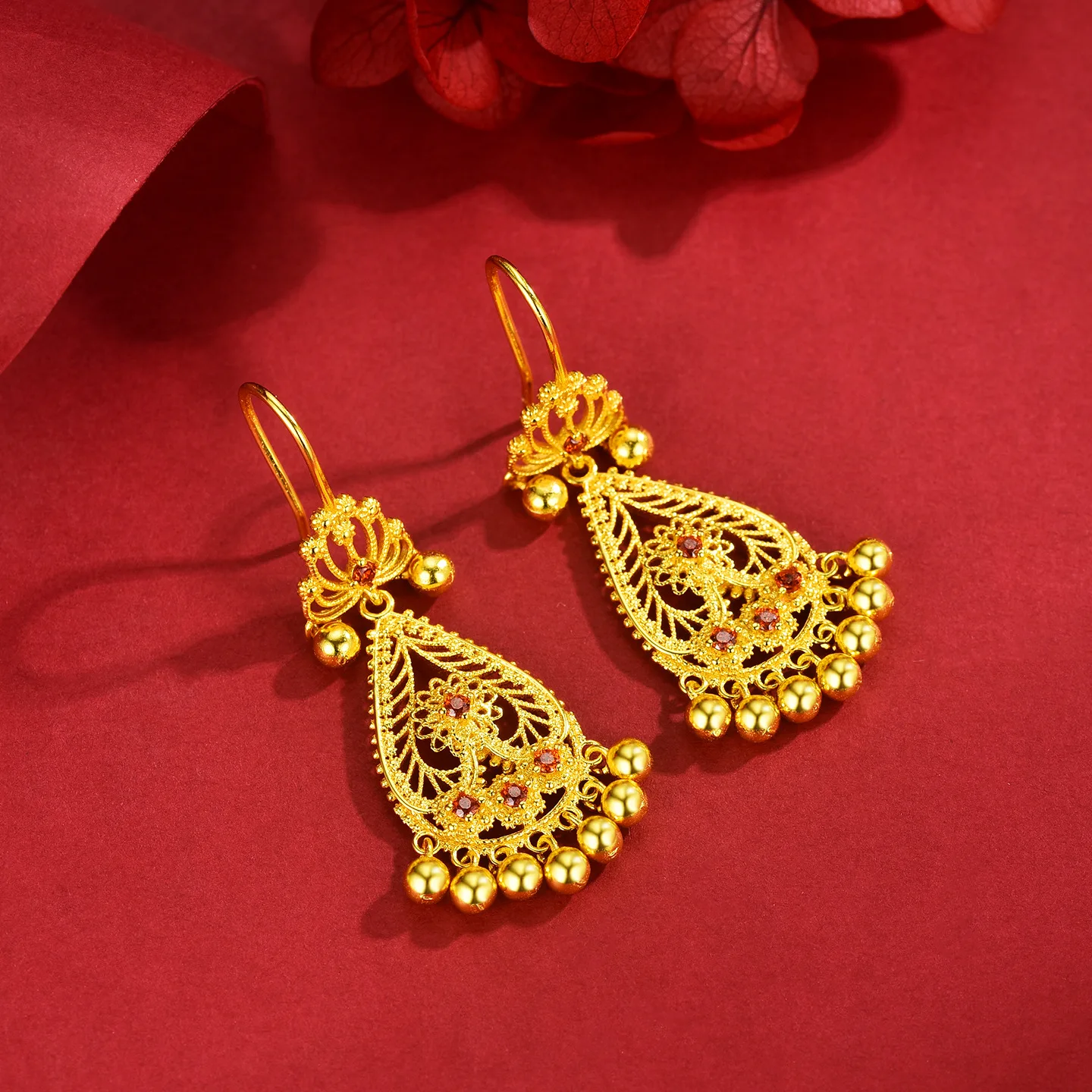 Luxury 24K 9999 Pure Gold real gold Women's tassel earrings