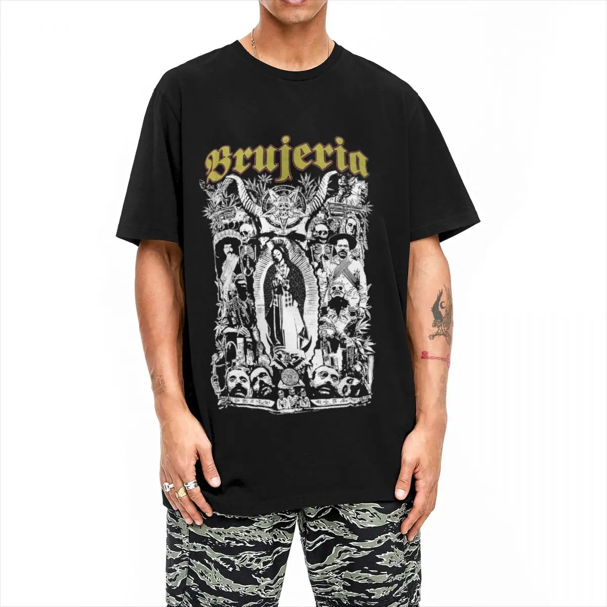 Casual Brujeria Band T Shirt Men Cotton Short Sleeve Round Neck Summer Clothes