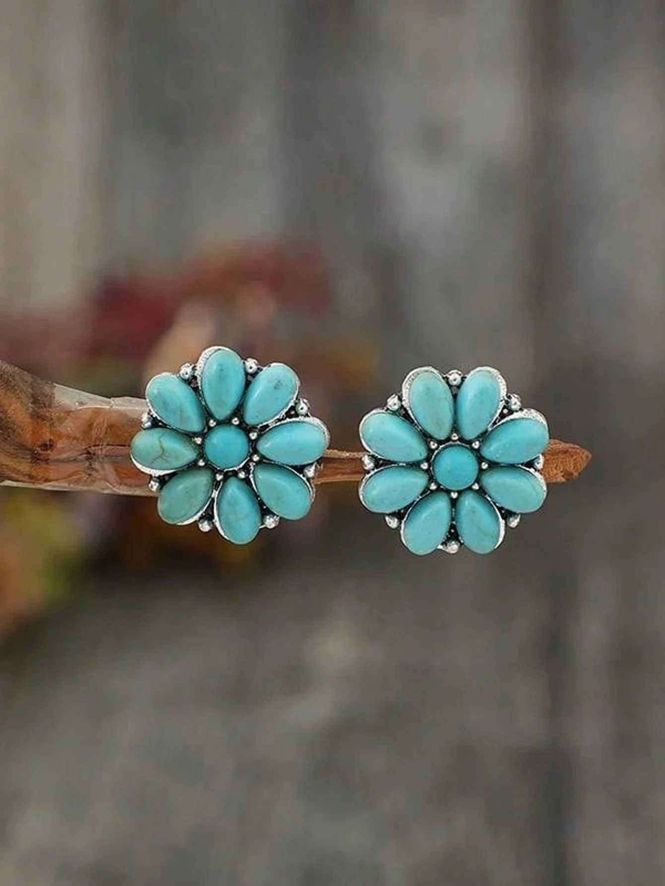 Pendientes de flor turquesa vintage estilo occidental, joyería de aleación para el Día de la Madre, regalo de San Valentín, popular en Europa y EE. UU.